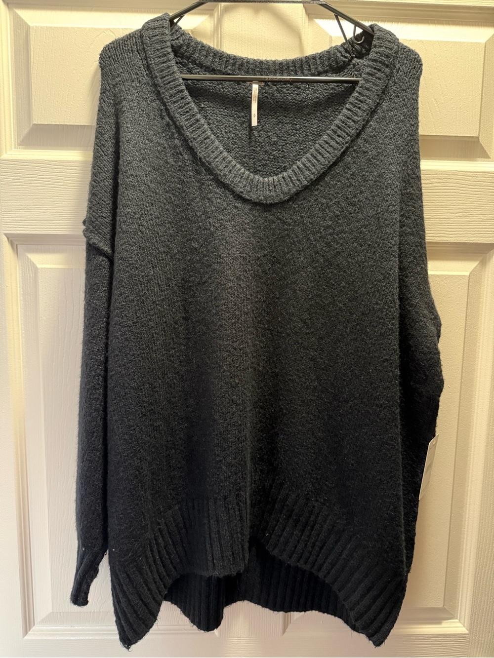 Free People Black V-Neck Oversized Sweater